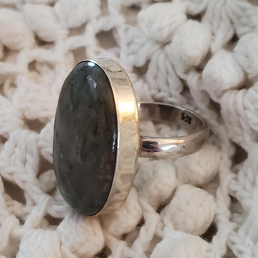 Sterling Silver Labradorite Ring Size 8.5 Oval Cabochon 925 Gemstone Boho - Picture 3 of 9